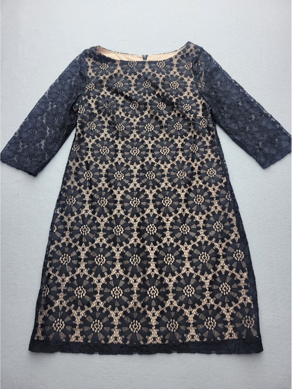 Jessica Howard Women's Dress Size 12 Black Trapeze Mini 3/4 Sleeve Lace Casual